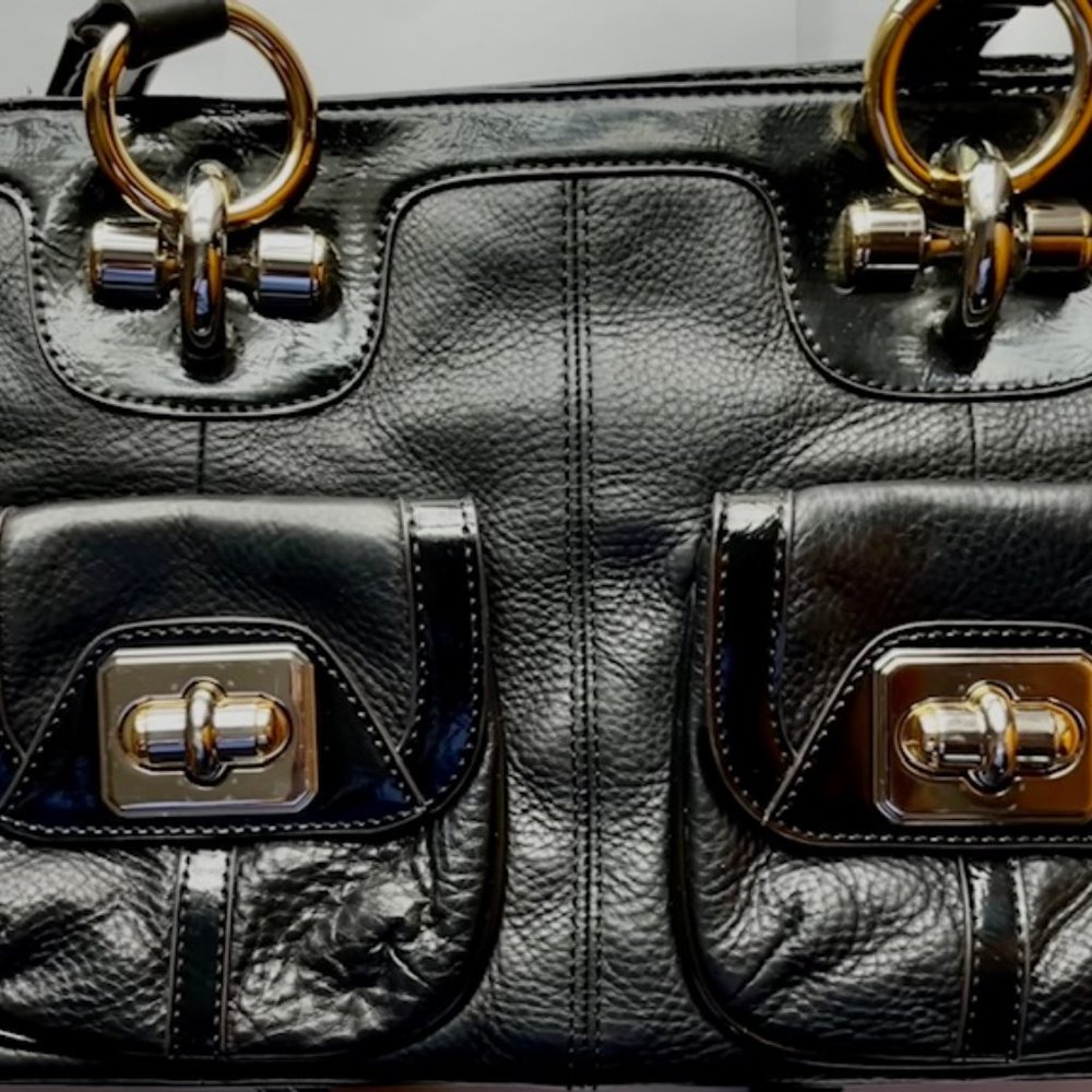 A Makowsky purse--black leather, large and rectangular